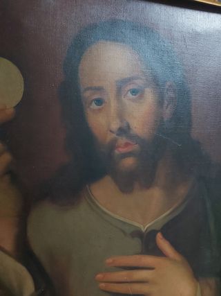 cuadro antiguo oleo cristo eucarístico