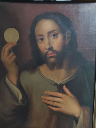 cuadro antiguo oleo cristo eucarístico
