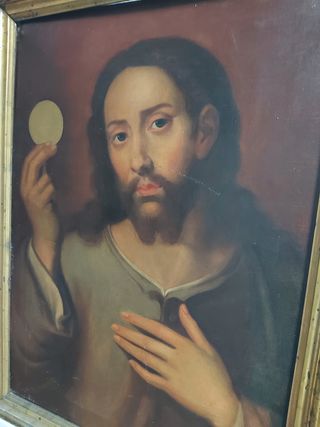 cuadro antiguo oleo cristo eucarístico