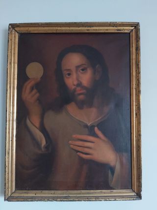cuadro antiguo oleo cristo eucarístico
