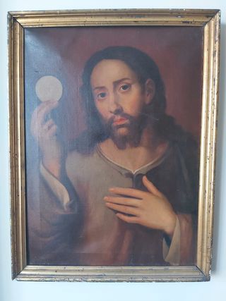 cuadro antiguo oleo cristo eucarístico
