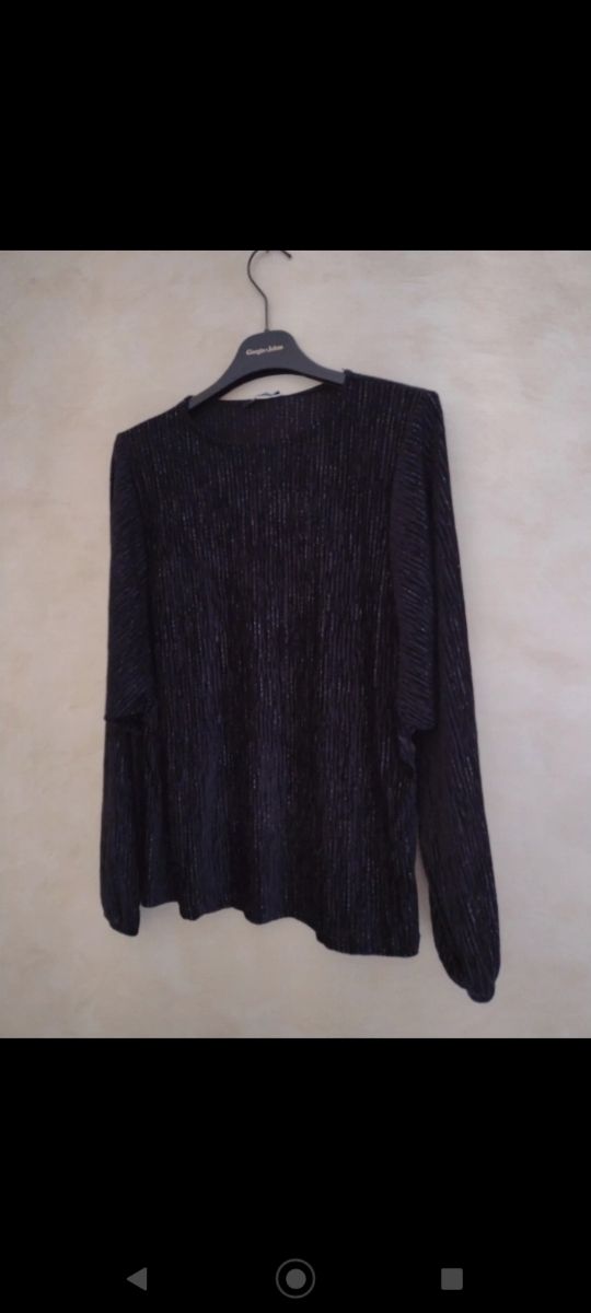 maglietta invernale nera a costine  luccicante