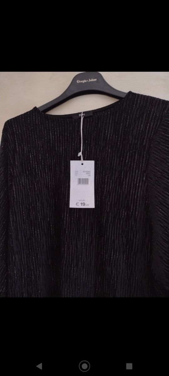 maglietta invernale nera a costine  luccicante