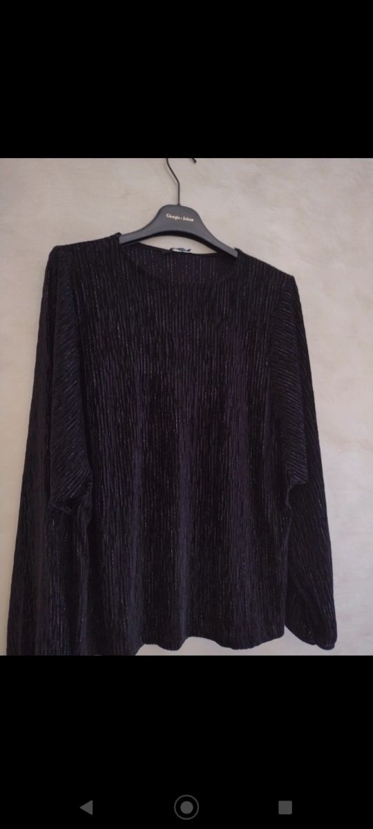 maglietta invernale nera a costine  luccicante