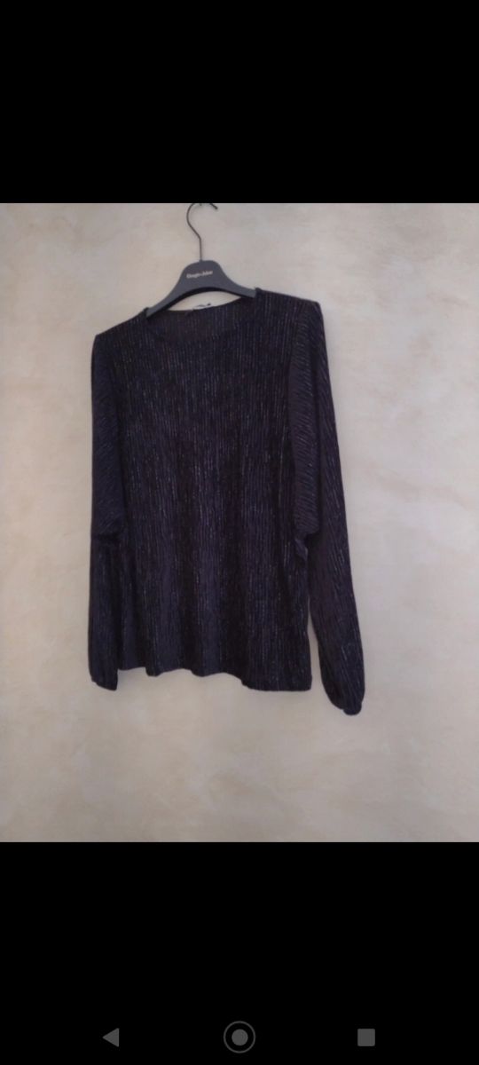 maglietta invernale nera a costine  luccicante