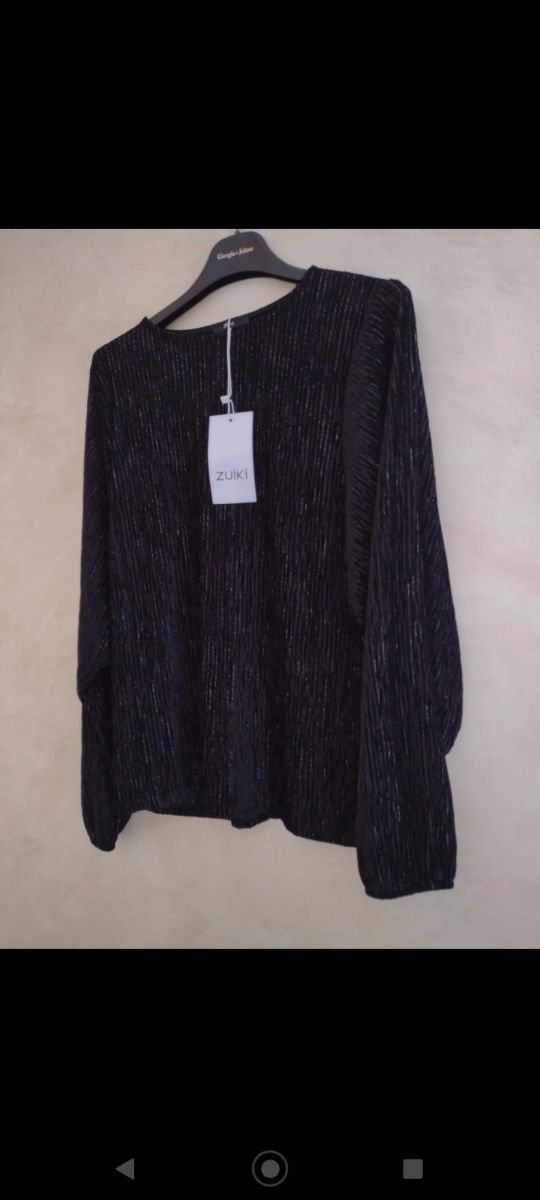 maglietta invernale nera a costine  luccicante