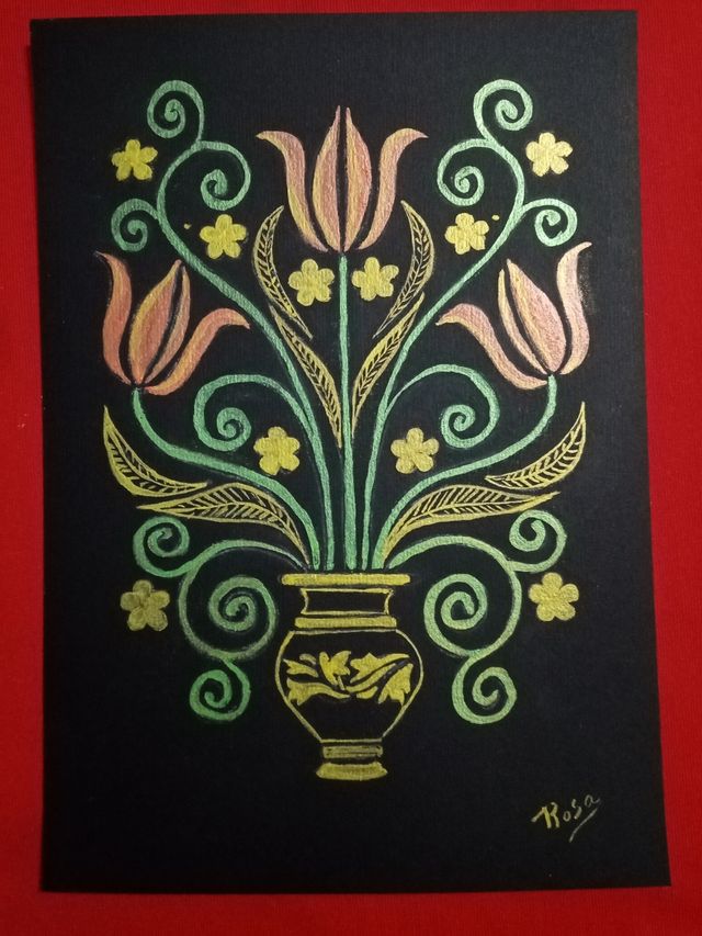 Motivo Floral, acuarelas metalizadas