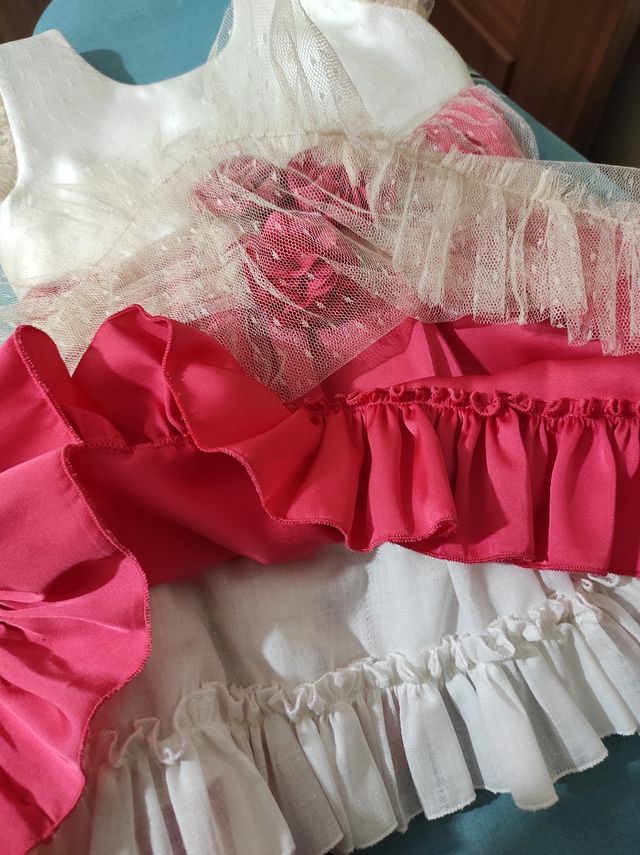 Vestido coral y crudo de tull Laormiga