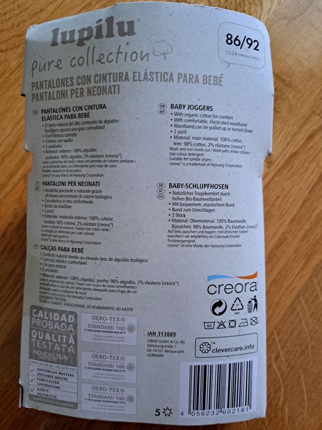 Pantalón (2) + camiseta bebé 12 a 24 meses