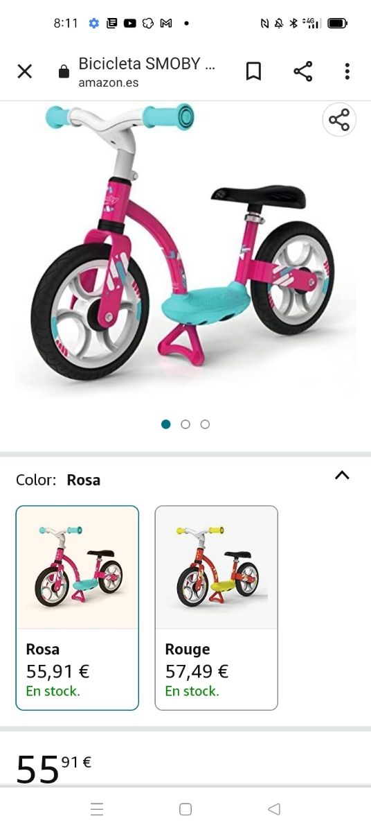 bicicleta sin pedales. smoby