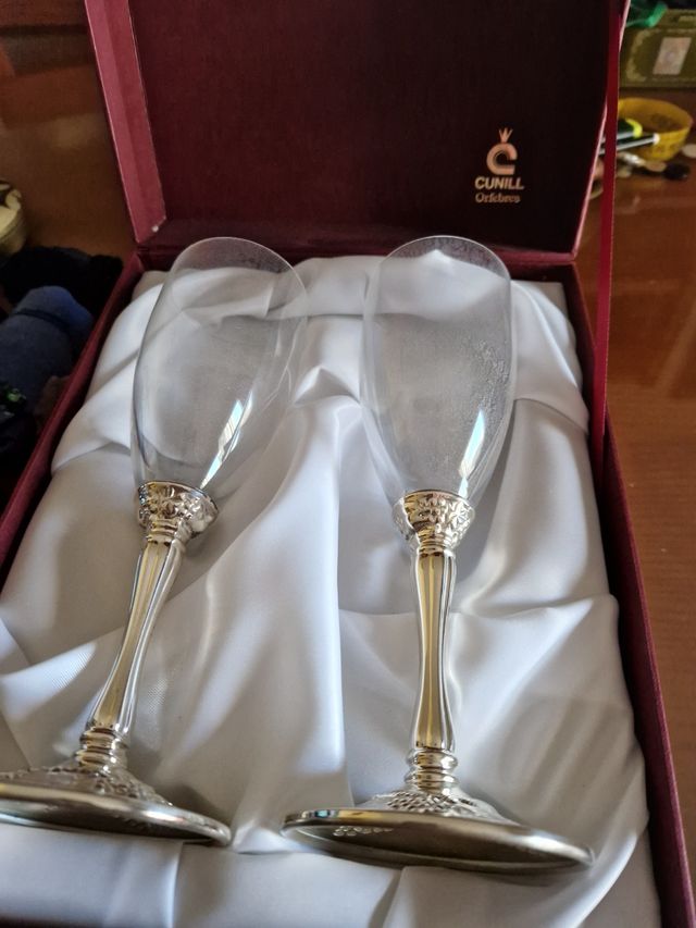 2 copas de champán con base de alpaca