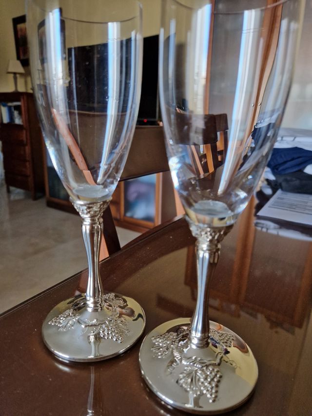 2 copas de champán con base de alpaca