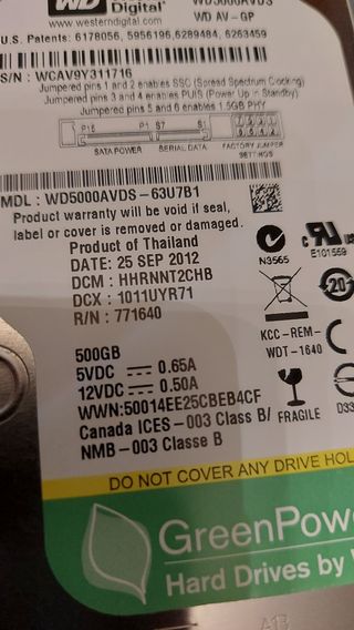 HD 500GB SATA WD GREENPOWER