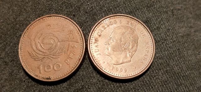 2 monedas 100 pesetas 1999