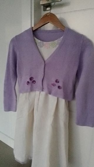 Vestido niña blanco + Chaqueta lila a juego