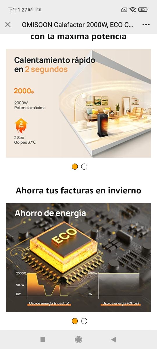 OMISOON Calefactor 2000W, ECO Calefactor bajo cons