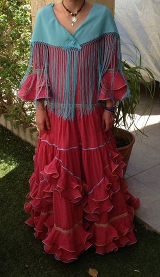 Traje de gitana para niña de plumeti en color rosa