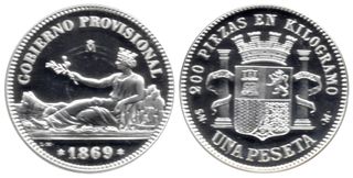 Réplica 1 peseta 1869 plata 925 Proof