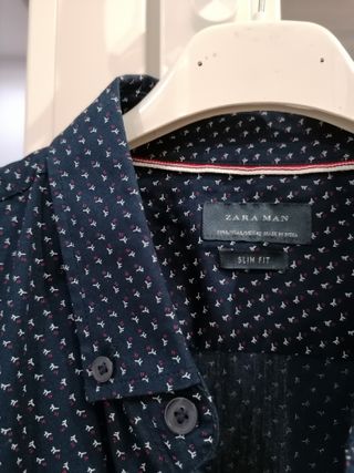 Camicia Zara Man Slim Fit Tg L con fantasia - Blu