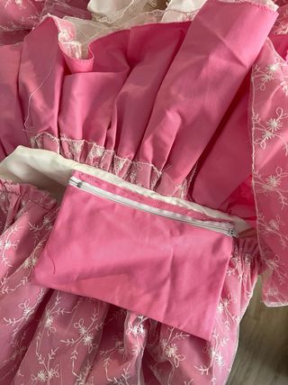 Traje vestido flamenca blanco rosa talla 38-40