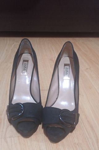 Zapatos Peep Toe Negros Plataforma T. 37