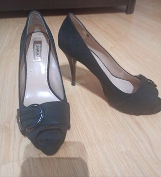 Zapatos Peep Toe Negros Plataforma T. 37