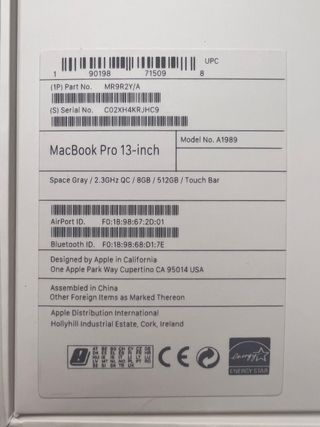 Macbook Pro 2019 / i5 / 8Gb/512Gb / Gris Espacial
