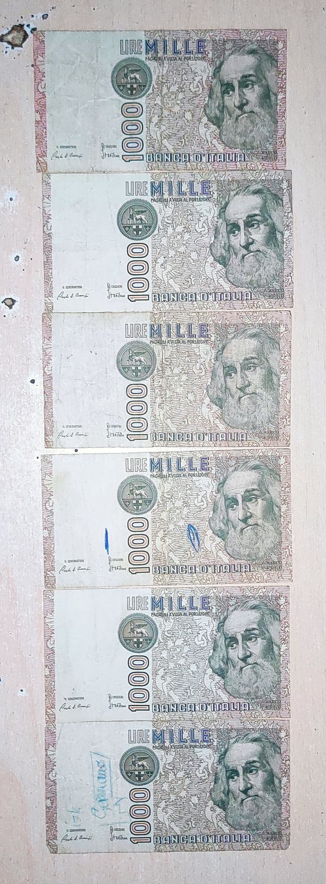 6 banconote da 1.000 lire - Garibladi