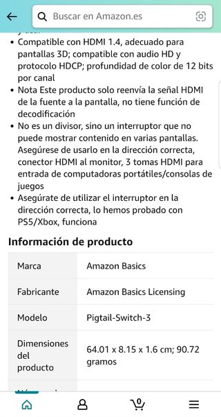 Conmutador HDMI de 3 puertos Amazon Basics