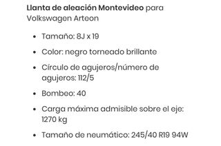 llanta original 19" Volkswagen modelo Montevideo