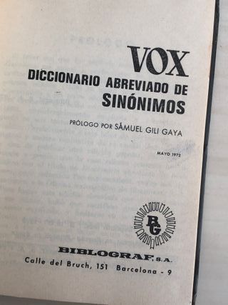 Diccionario de sinónimos abreviado VOX de 1972