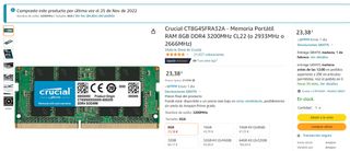 Memoria Portátil RAM 8GB DDR4 3200MHz