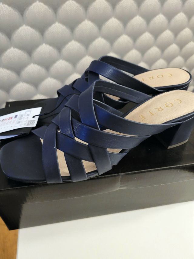 Sandalias tacón mule 6cm Cortefiel azul talla 37