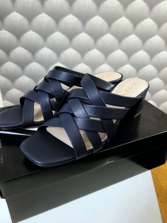 Sandalias tacón mule 6cm Cortefiel azul talla 37
