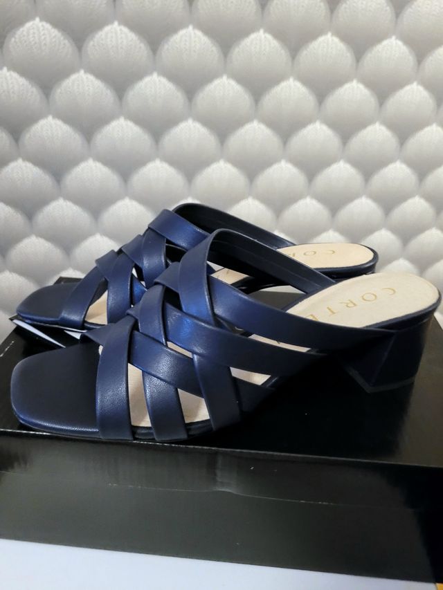 Sandalias tacón mule 6cm Cortefiel azul talla 37