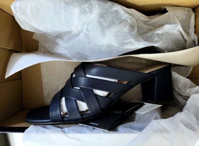 Sandalias tacón mule 6cm Cortefiel azul talla 37