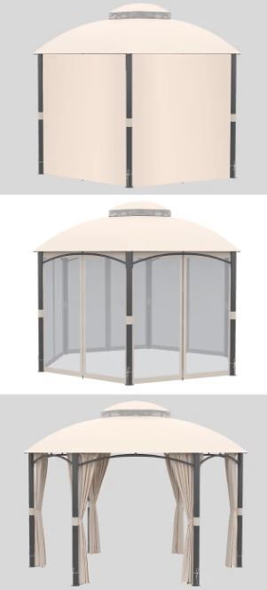 Pérgola hexagonal con laterales crema NUEVA