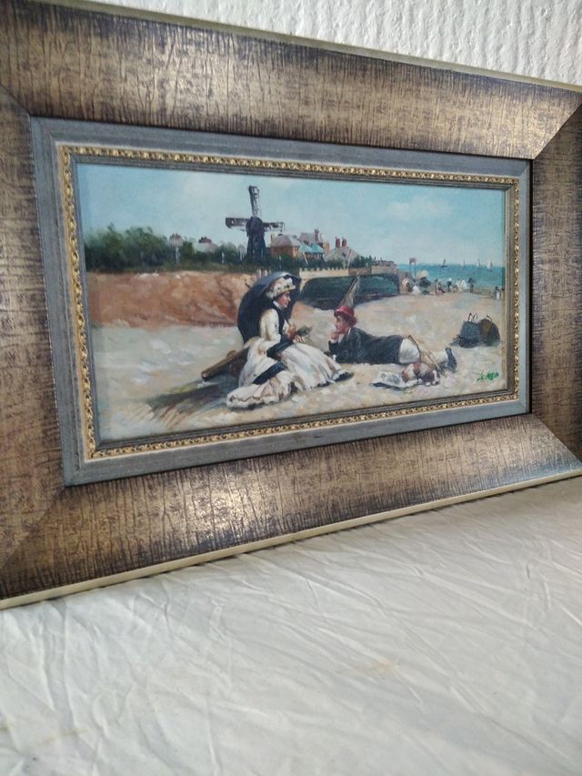 CUADRO FIGURA  OLEO MARCO DE MADERA