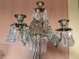 2 Candelabros antiguos bronce y cristal de roca