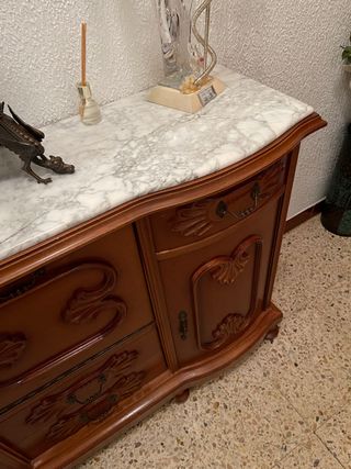 Mueble recibidor antigüedad madera y mármol