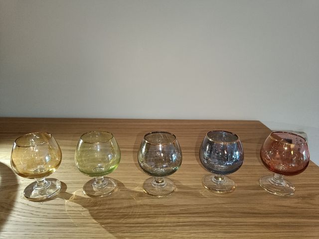 Juego de 5 copitas iridiscentes años70