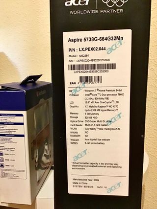 Portátil/Laptop ACER ASPIRE 5738G con regalos incl