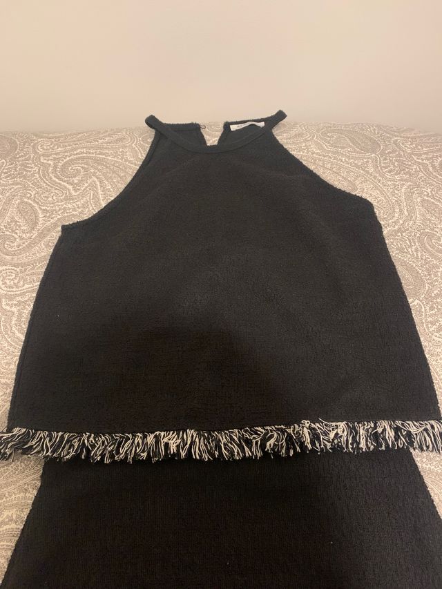 Conjunto top y falda flecos