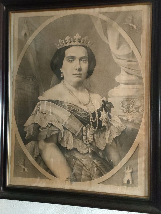 Litografía antigua Isabel II