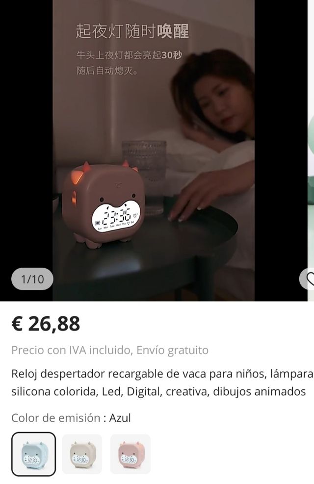 Reloj despertador digital con LED, Diseño VACA🐄🐮