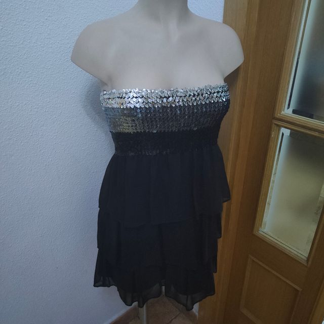 Vestido fiesta palabra de honor lentejuelas M 38