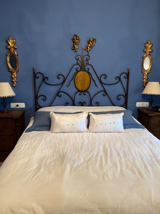 CABECERO DE FORJA Y MADERA CAMA MATRIMONIO 1,50 M