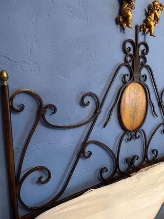 CABECERO DE FORJA Y MADERA CAMA MATRIMONIO 1,50 M