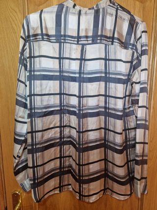 camisa de raso de cuadros mango