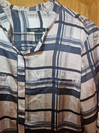 camisa de raso de cuadros mango